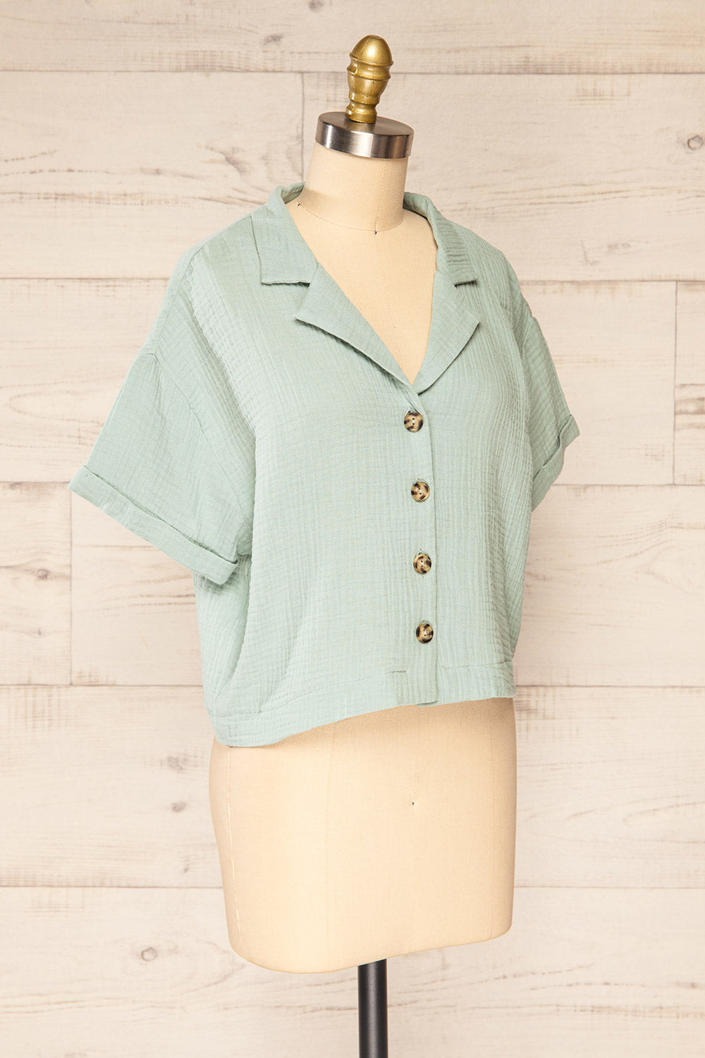 Riga Sage Cropped Button-Up Blouse | La petite garçonne  side view 