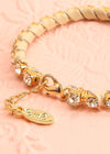 Rime - White zircon bracelet on gold chain braided with cream leather cord 3