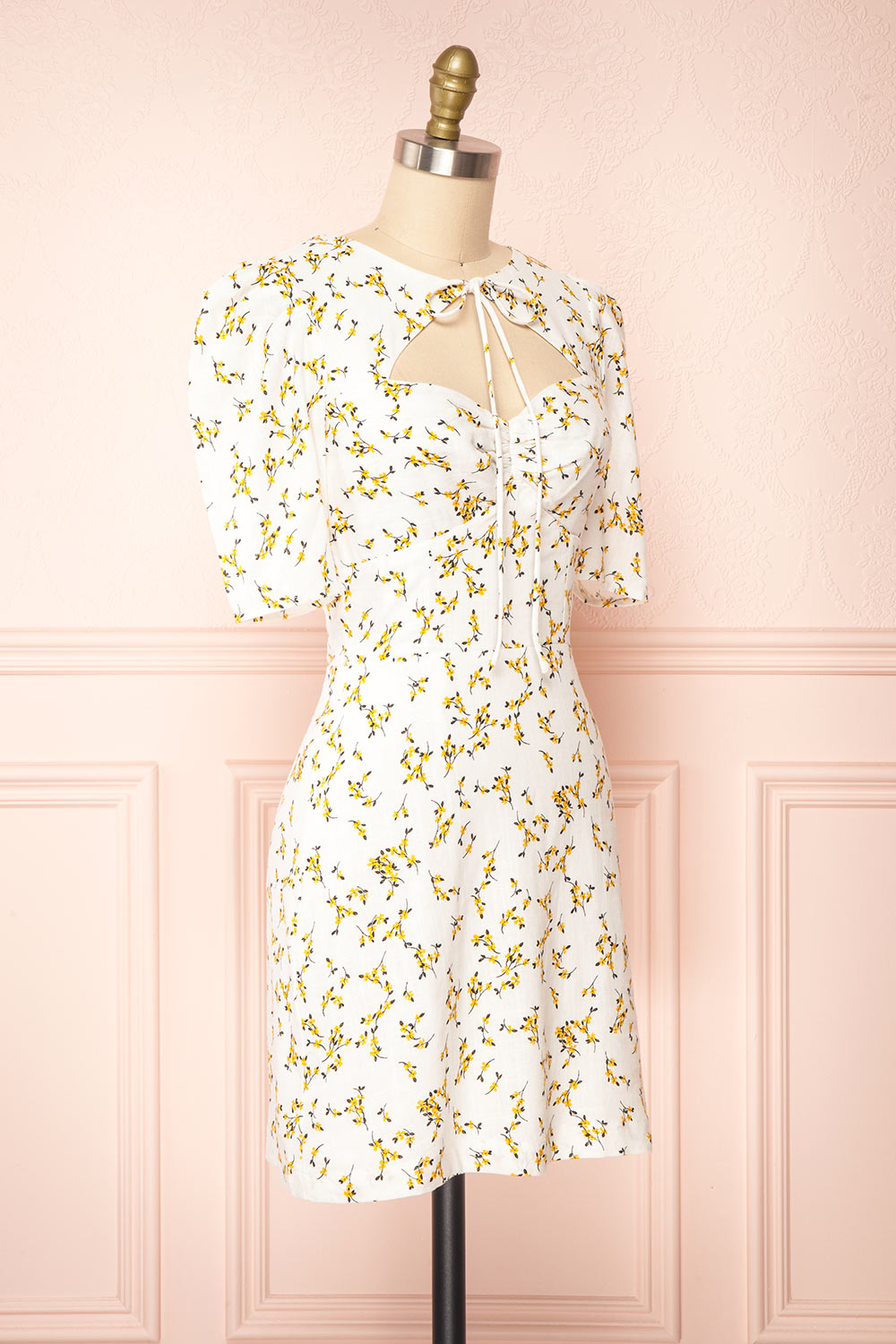 Rimel White Floral Open Back Short Dress | Boutique 1861  side view 