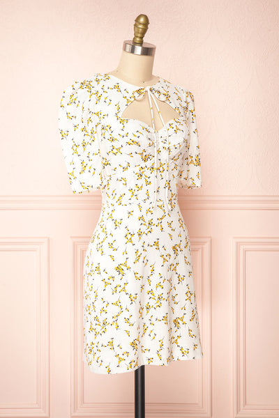 Rimel White Floral Open Back Short Dress | Boutique 1861  side view