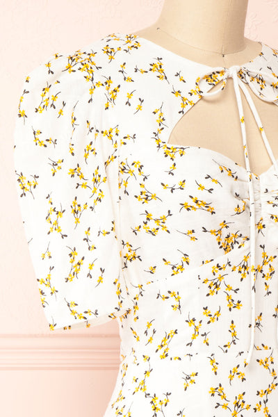 Rimel White Floral Open Back Short Dress | Boutique 1861  side close-up