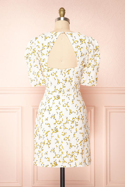 Rimel White Floral Open Back Short Dress | Boutique 1861  back view