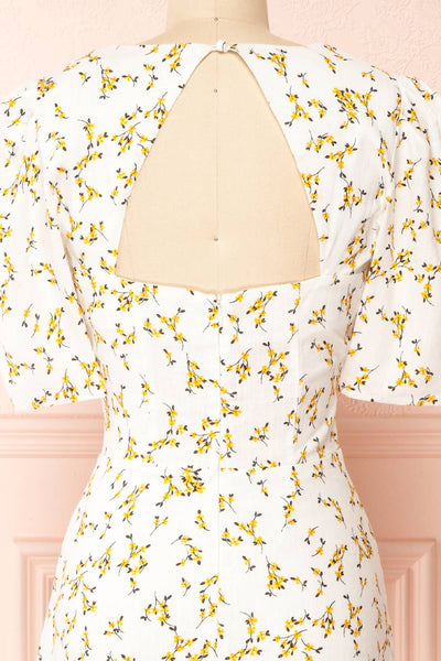 Rimel White Floral Open Back Short Dress | Boutique 1861  back close-up
