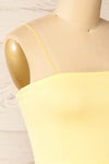 Rimini Yellow Cropped Ribbed Cami | La petite garçonne side close-up