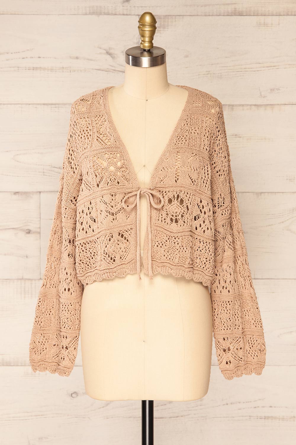 Ripson Beige Cropped Crochet Cardigan | La petite garçonne front view