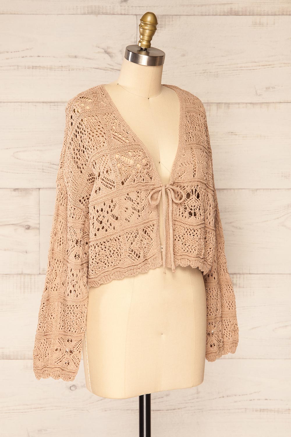 Ripson Beige Cropped Crochet Cardigan | La petite garçonne side view