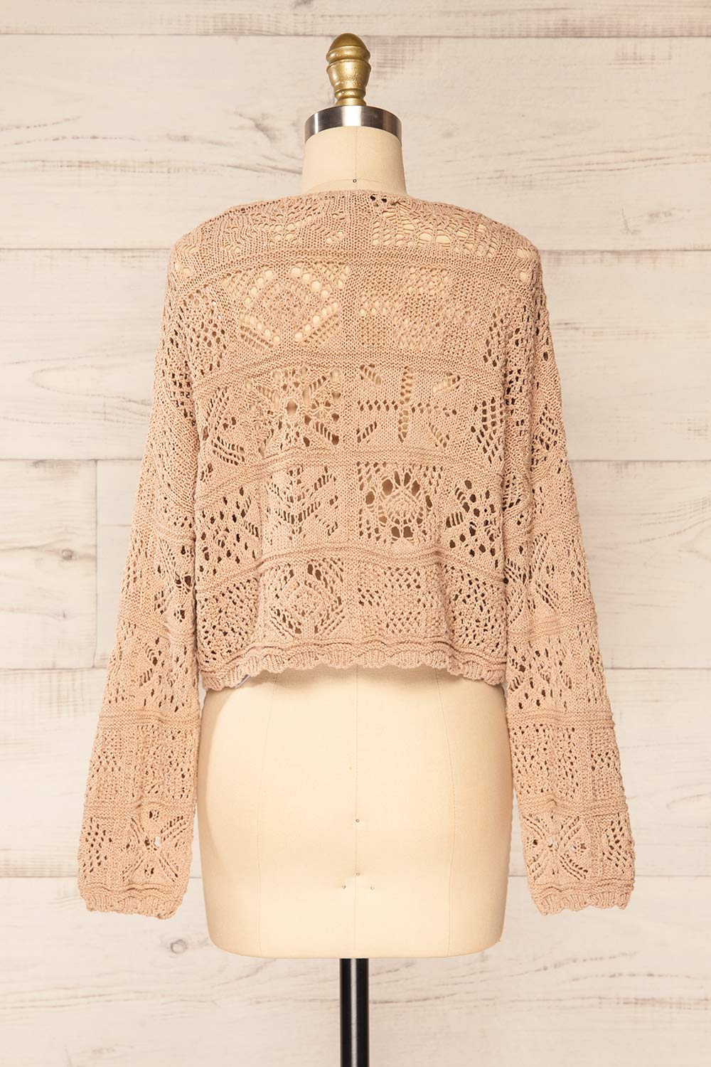 Ripson Beige Cropped Crochet Cardigan | La petite garçonne back view