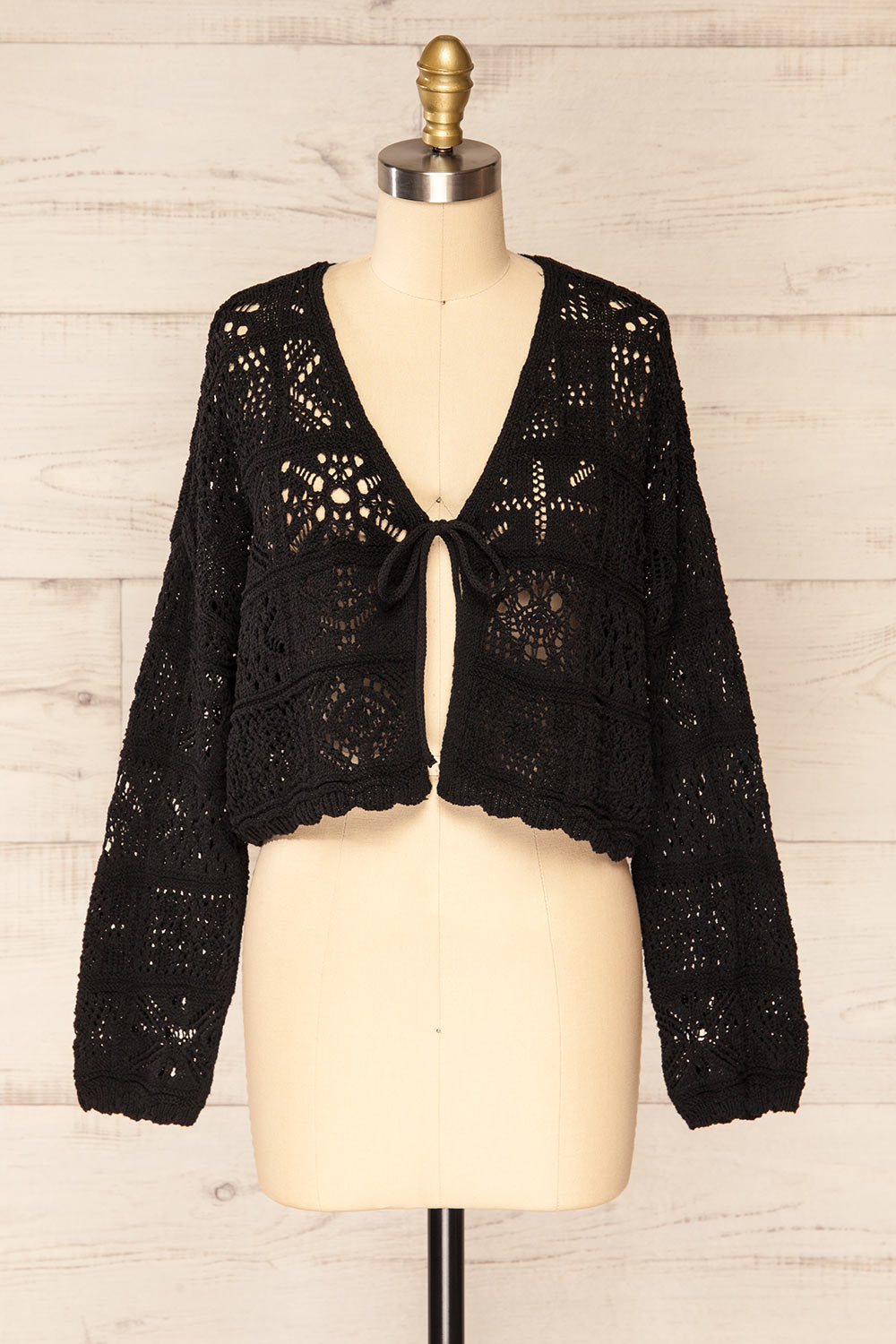 Ripson Black Cropped Crochet Cardigan | La petite garçonne front view