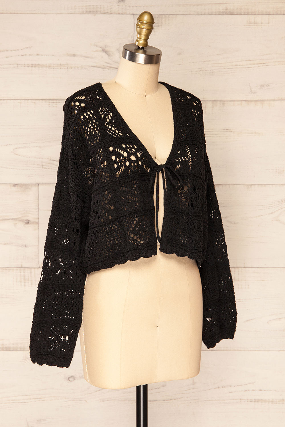 Ripson Black Cropped Crochet Cardigan | La petite garçonne side view