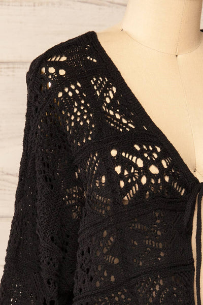 Ripson Black Cropped Crochet Cardigan | La petite garçonne side close-up