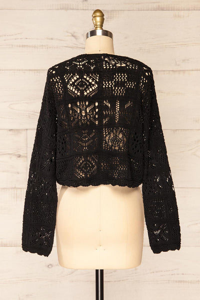 Ripson Black Cropped Crochet Cardigan | La petite garçonne back view