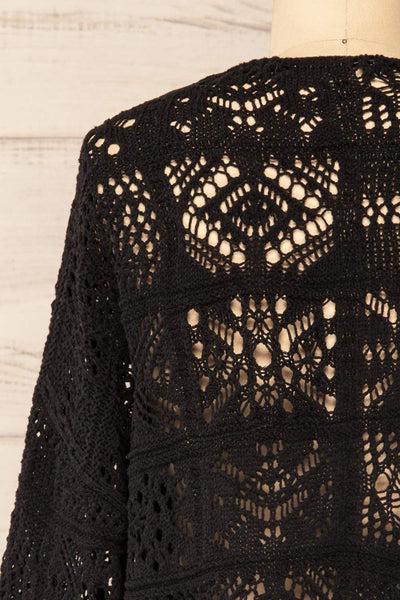 Ripson Black Cropped Crochet Cardigan | La petite garçonne back close-up
