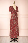Rissa Burgundy Floral Wrap Maxi Dress w/ Short Sleeves | Boutique 1861 side view