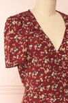 Rissa Burgundy Floral Wrap Maxi Dress w/ Short Sleeves | Boutique 1861 side close-up