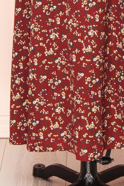 Rissa Burgundy Floral Wrap Maxi Dress w/ Short Sleeves | Boutique 1861 bottom
