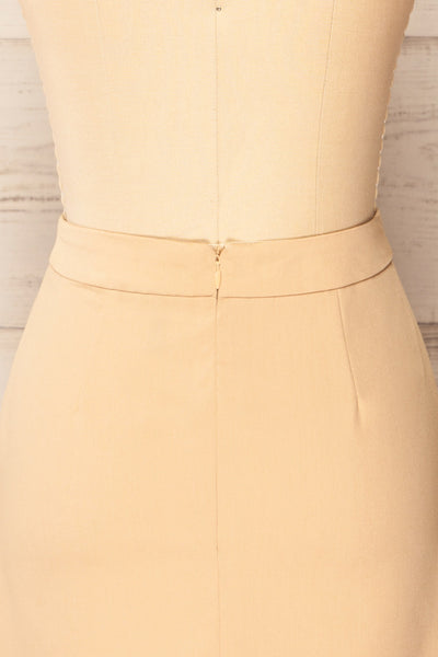 Rivas Beige Short Skirt with Slit | La petite garçonne back close-up