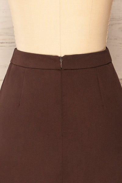 Rivas Brown Short Skirt with Slit | La petite garçonne back close-up