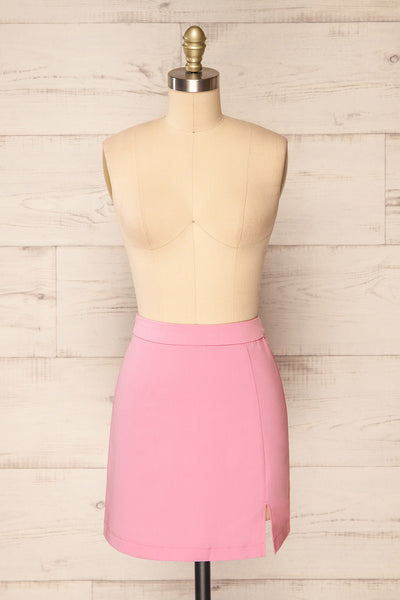 Rivas Pink Short Skirt with Slit | La petite garçonne front view