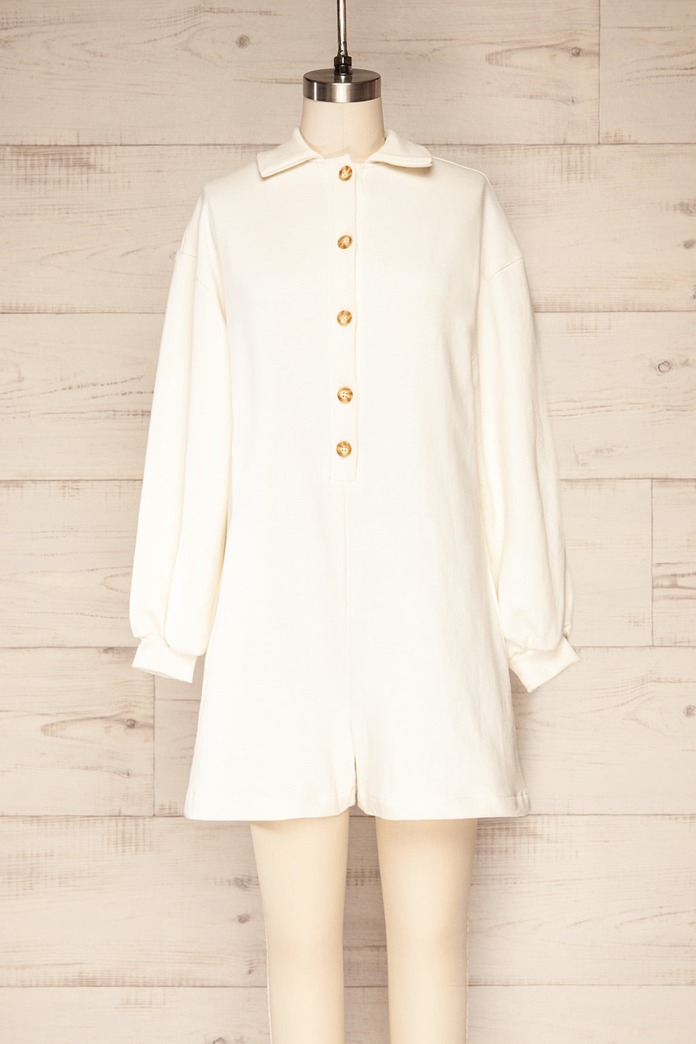 River Cream Local Long Sleeves Polo Romper | La petite garçonne front view 