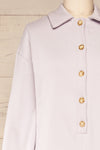 River Lilac Long Sleeve Polo Romper | La petite garçonne front close-up
