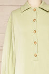 River Matcha Green Long Sleeve Polo Romper | La petite garçonne front close-up