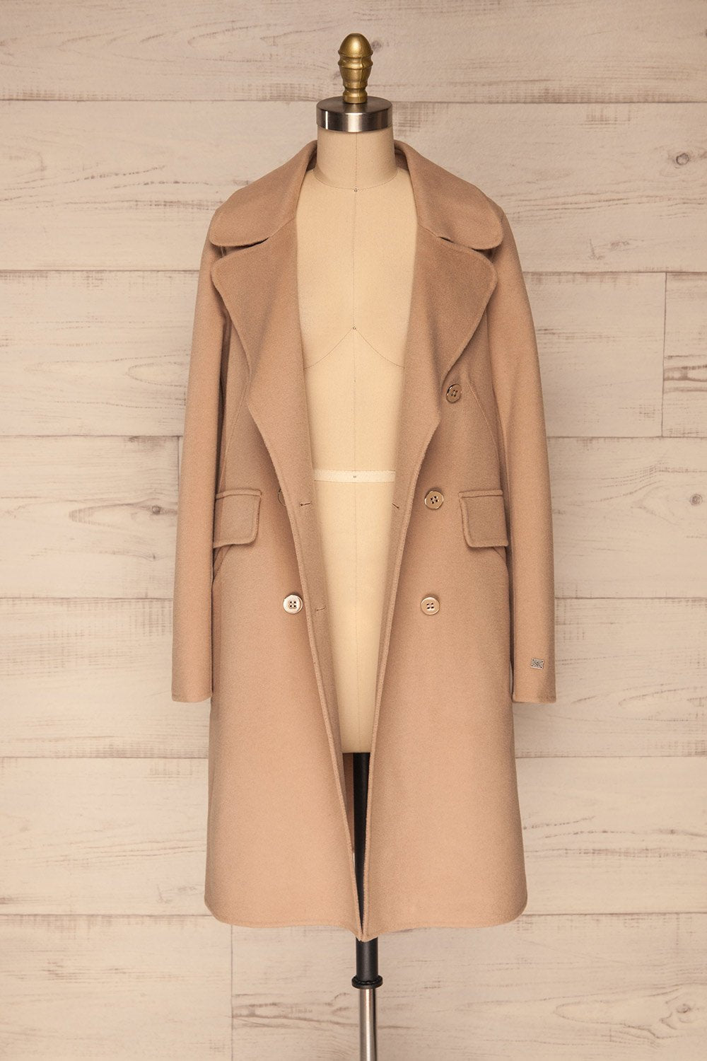 Rivio Beige Felt Coat | Manteau Beige front view open | La Petite Garçonne