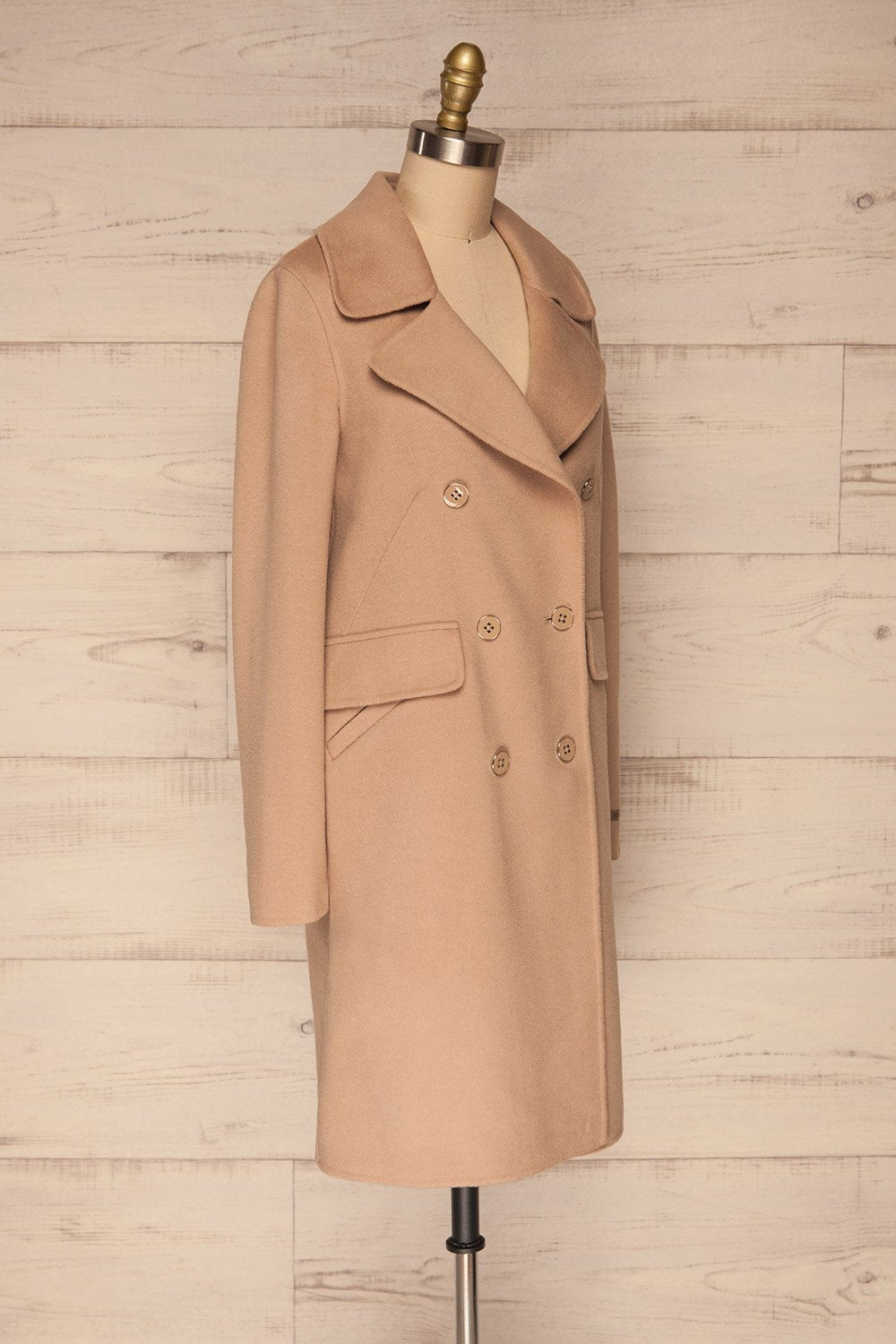 Rivio Beige Felt Coat | Manteau Beige side view | La Petite Garçonne