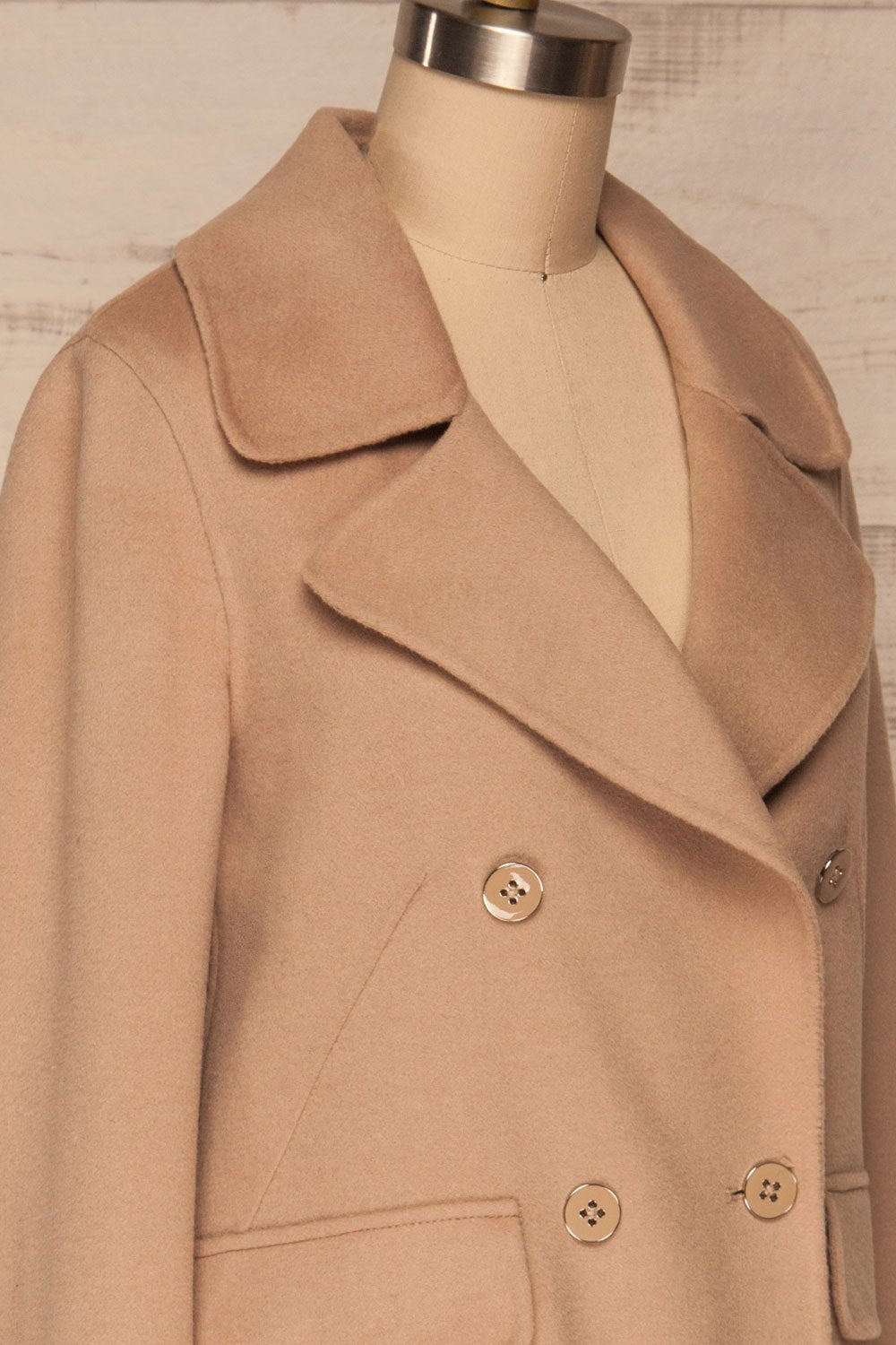 Rivio Beige Felt Coat | Manteau Beige side close up | La Petite Garçonne