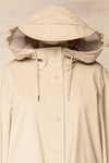 Rochester Beige Button Up Hooded Raincoat | La petite garçonne hood