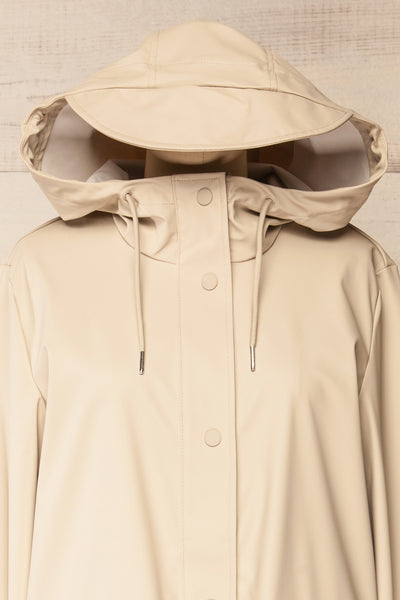 Rochester Beige Button Up Hooded Raincoat | La petite garçonne hood