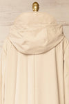 Rochester Beige Button Up Hooded Raincoat | La petite garçonne back close-up