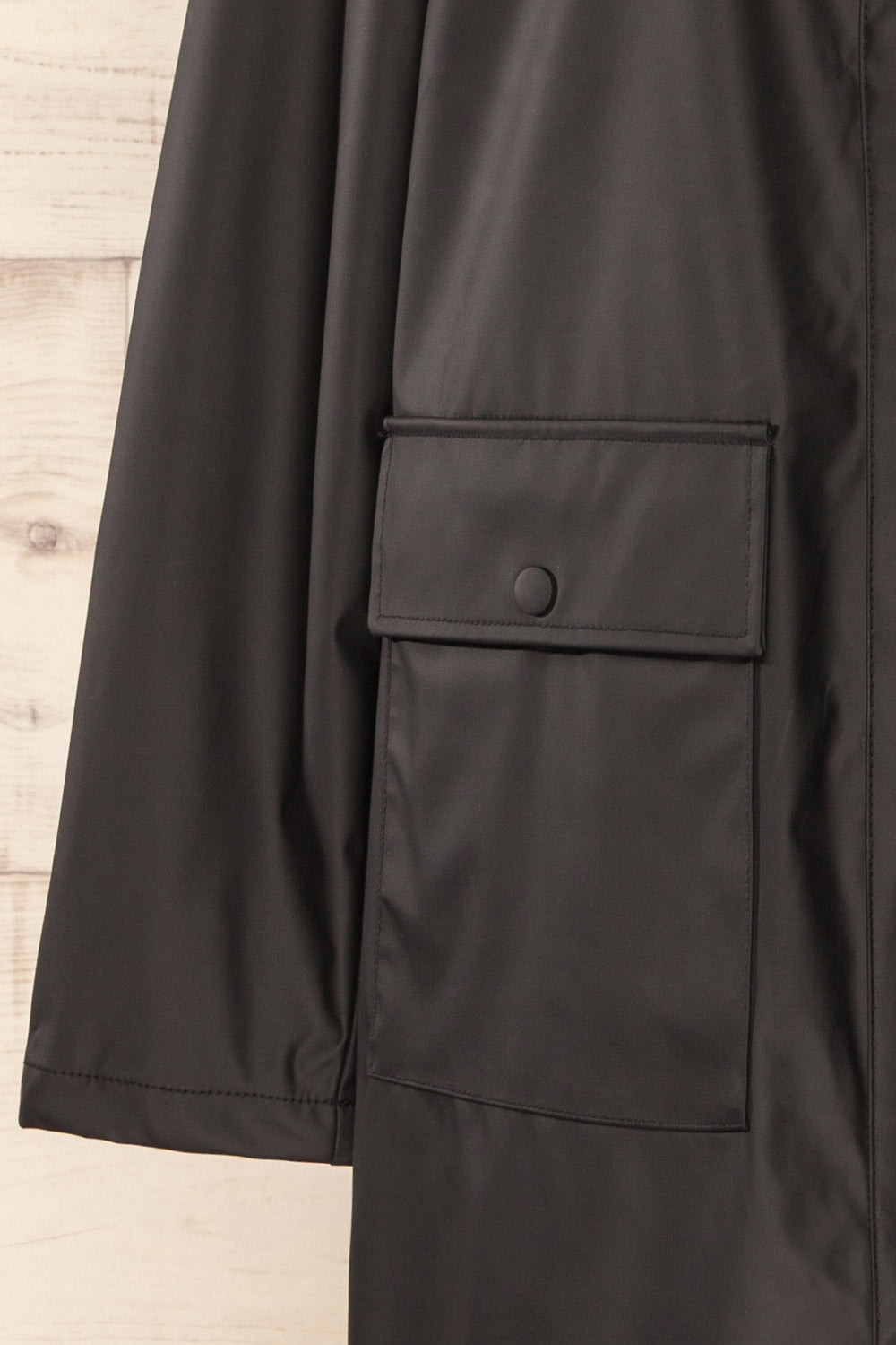Rochester Black Button Up Hooded Raincoat | La petite garçonne sleeve 