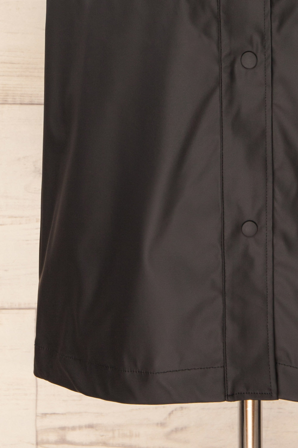 Rochester Black Button Up Hooded Raincoat | La petite garçonne bottom