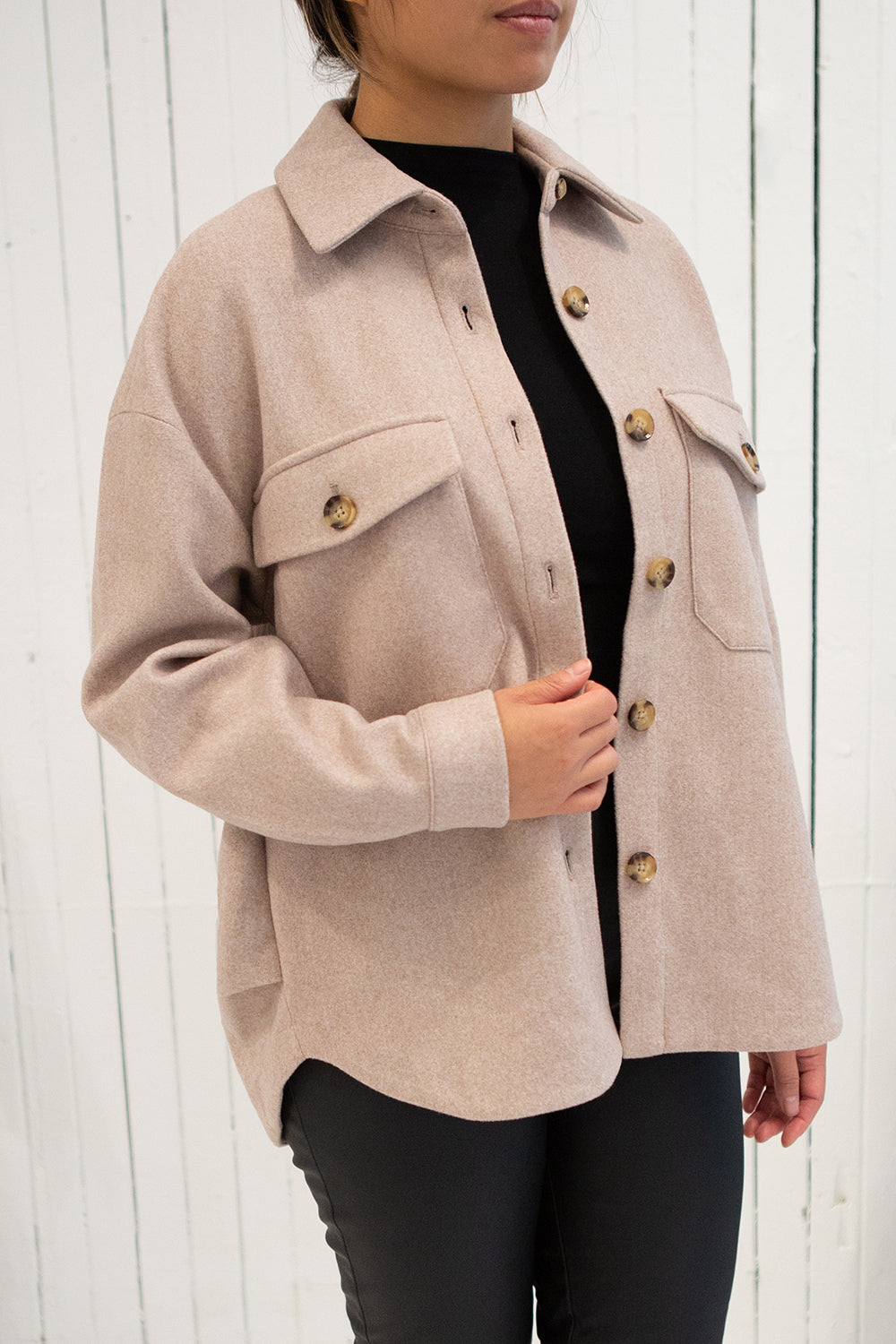 Rogozno Beige Button-Up Felt Jacket | La petite garçonne