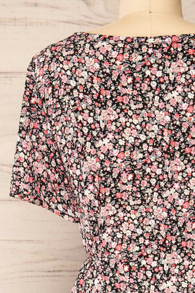 Romya Black Floral Short Dress | La petite garçonne back close-up