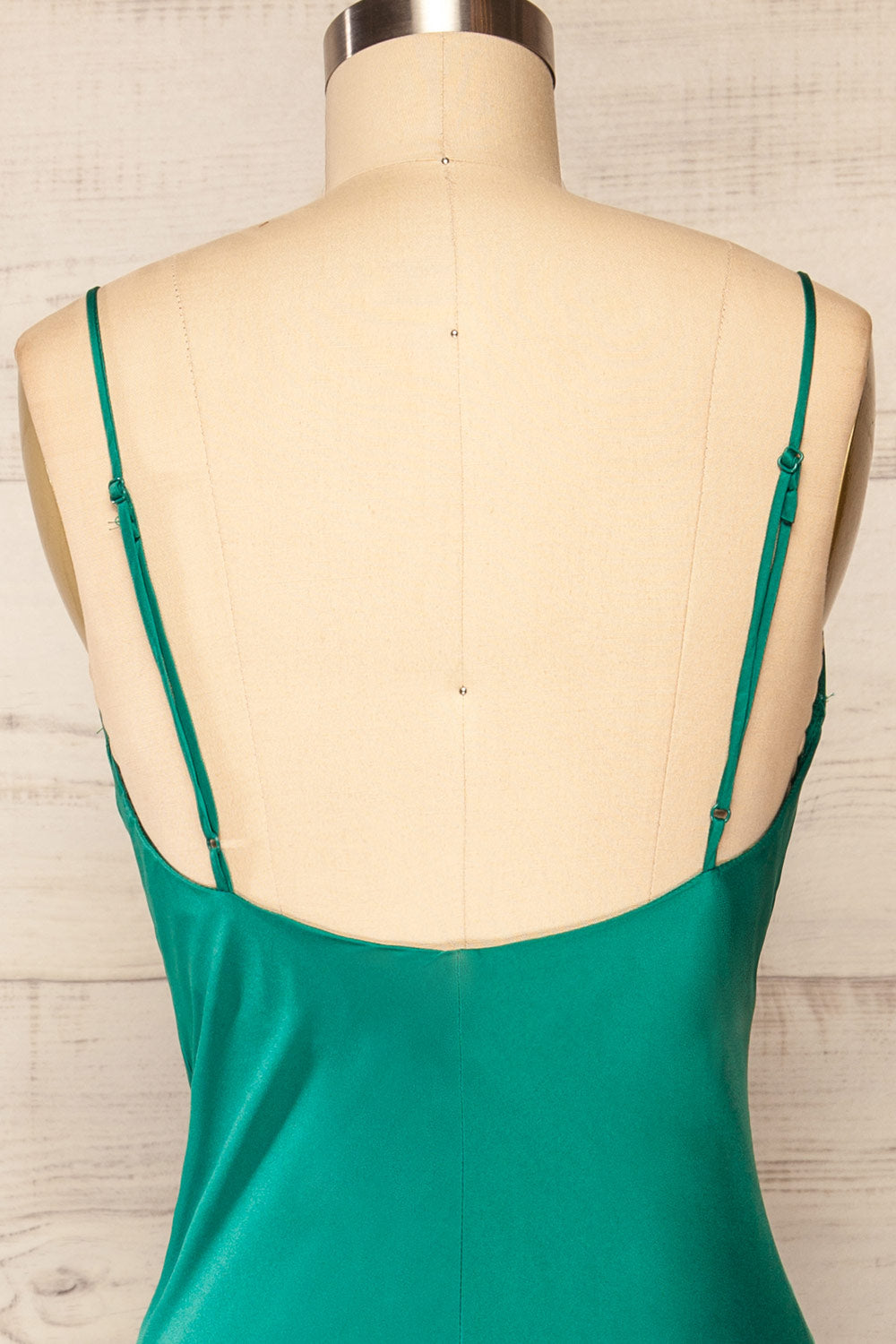 Rontie Green Maxi V-Neck Slip Dress | La petite garçonne back close up