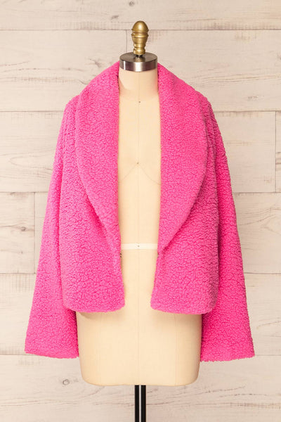 Roquetas Pink Fleece Jacket | La petite garçonne front open close-up