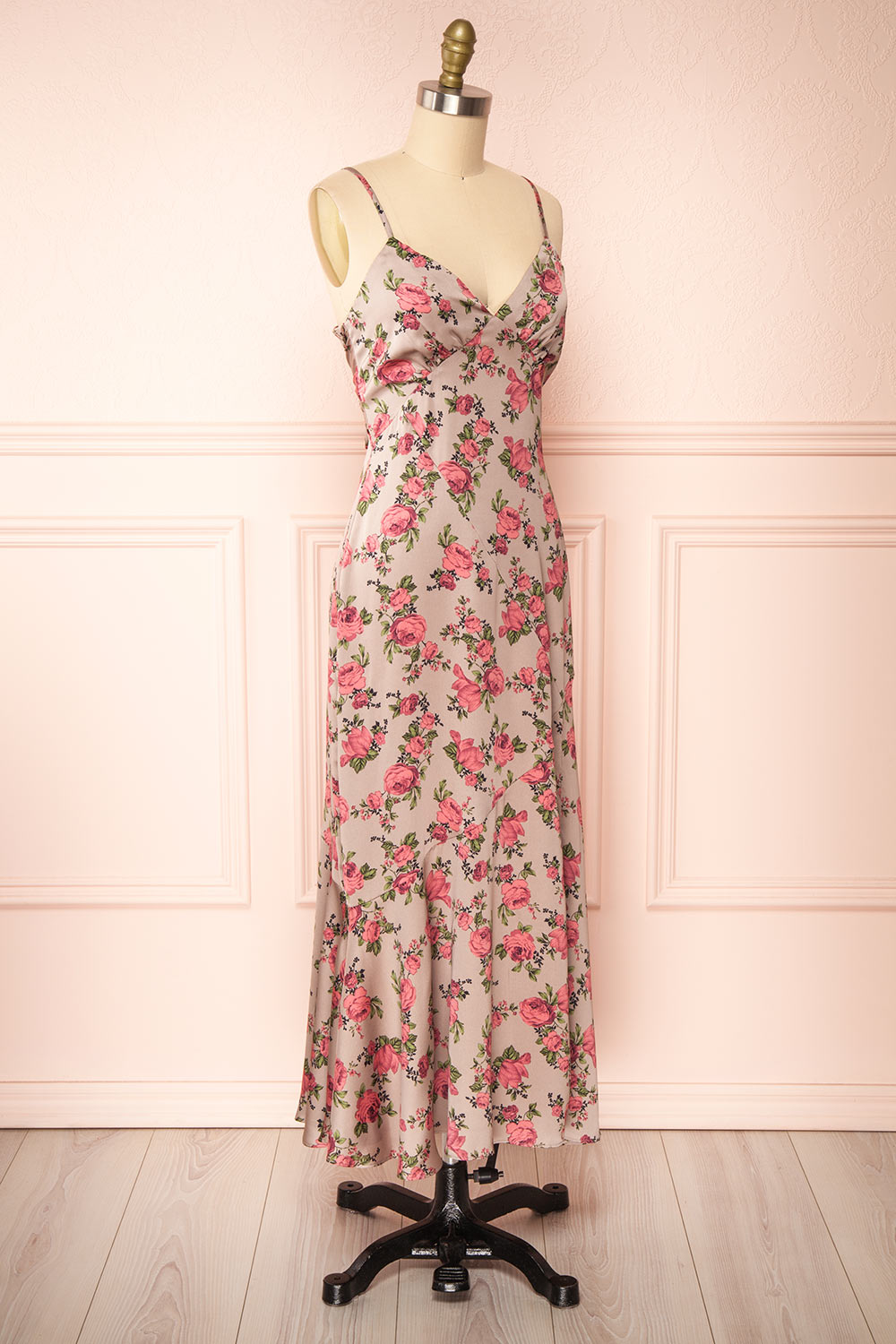 Rosalia Floral Satin Midi Dress w/ Fabric Belt | Boutique 1861 side view
