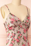 Rosalia Floral Satin Midi Dress w/ Fabric Belt | Boutique 1861 side close-up