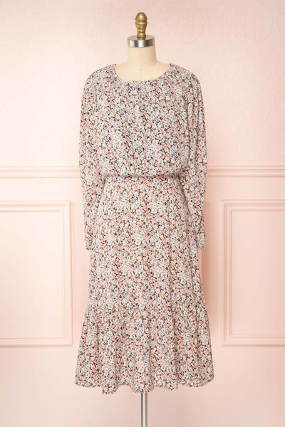 Rosalind Floral Long Sleeve Midi Dress | Boutique 1861 front view