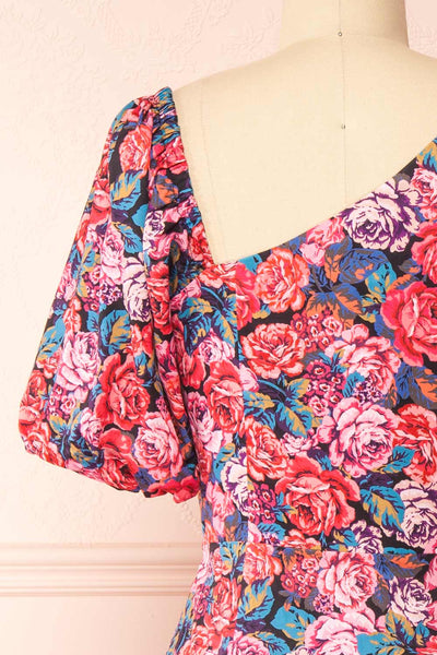 Rosaura Asymmetrical Floral Midi Dress | Boutique 1861 back close-up