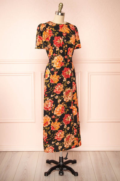 Roselen Midi Floral Dress w/ Slit | Boutique 1861 side view