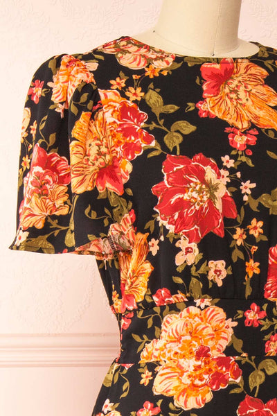 Roselen Midi Floral Dress w/ Slit | Boutique 1861 side close-up