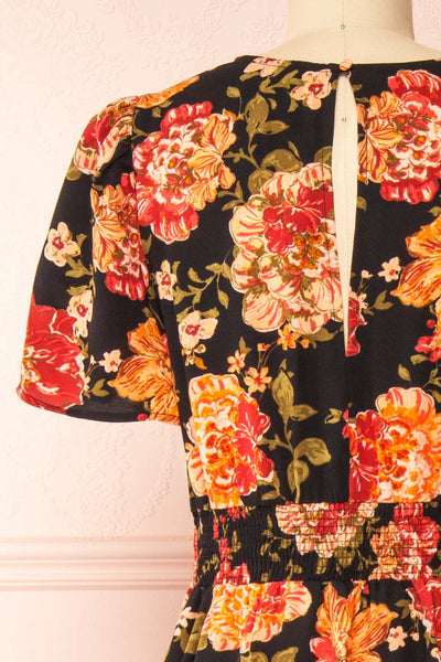 Roselen Midi Floral Dress w/ Slit | Boutique 1861 back close-up