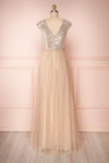 Rosina Taupe Sequins & Tulle Maxi Prom Dress | Boutique 1861  back view