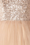 Rosina Taupe Sequins & Tulle Maxi Prom Dress | Boutique 1861  fabric detail