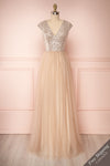Rosina Taupe Sequins & Tulle Maxi Prom Dress | Boutique 1861  front view