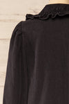 Rotterdam Black Denim Shirt w/ Exaggerated Ruffled Collar | La petite garçonne  back close-up