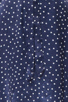 Roura Navy Blue Polka Dot Midi Halter Dress | Boutique 1861 texture