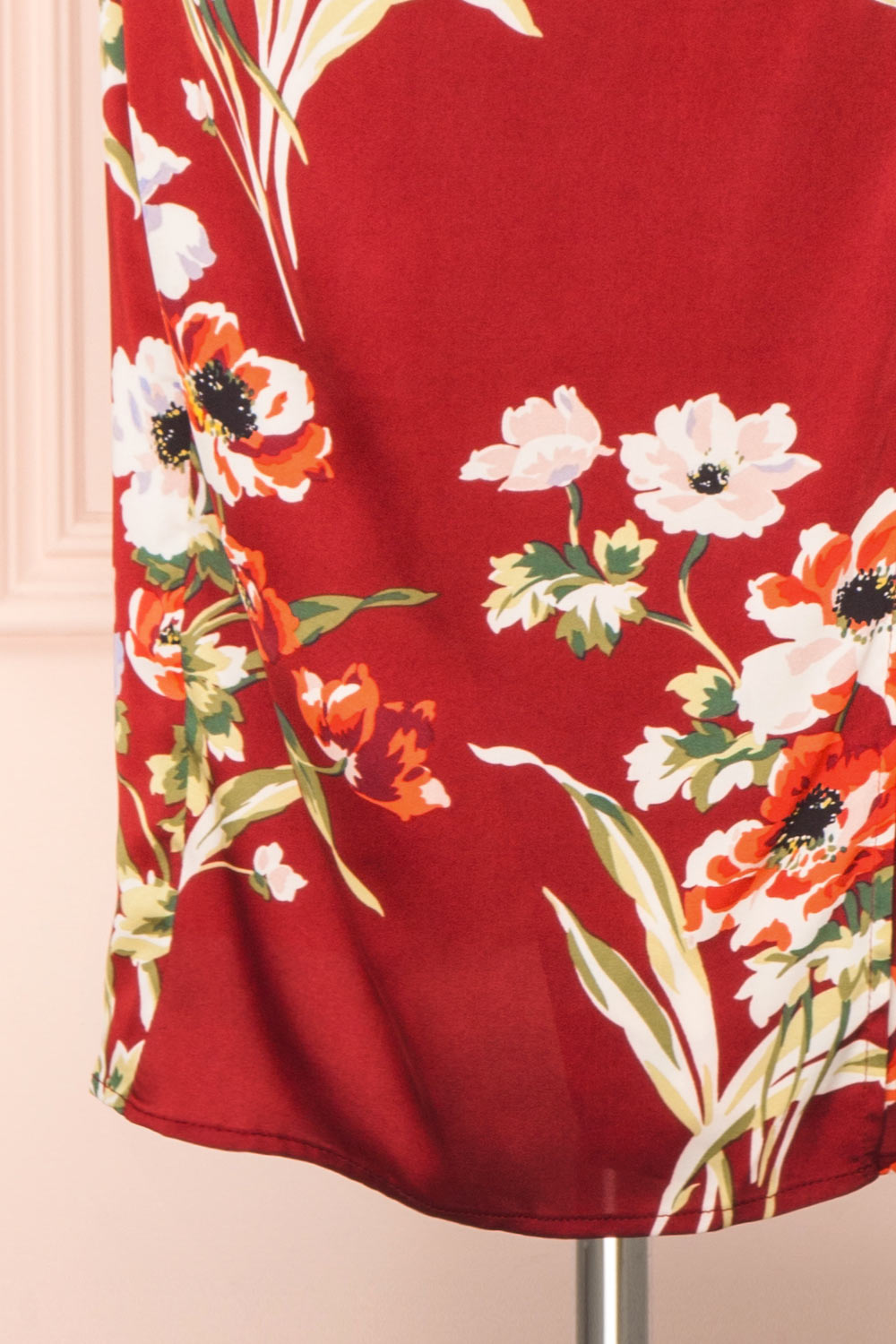 Roxanna Red Cowl Neck Floral Satin Slip Dress Cowl | Boutique 1861 bottom 